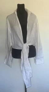 ZARA Damen Weiß Leinen Weiß Wickel Tie Crop Kurz Top V Ausschnitt Langarm Größe L - Bild 1 von 10