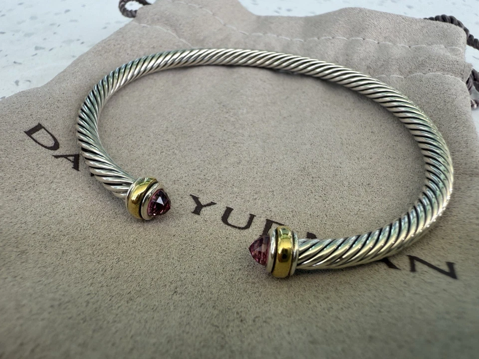 Brazalete David Yurman Cable Plata de Ley con Oro Amarillo 18K y Turmalina 4mm, M Foto 1 de 4