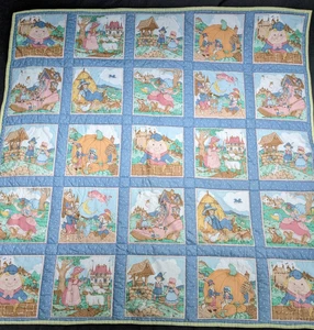 Vintage Handmade Nursery Rhyme Throw Quilt Print Kids Blanket 42" x 42" - Picture 1 of 7