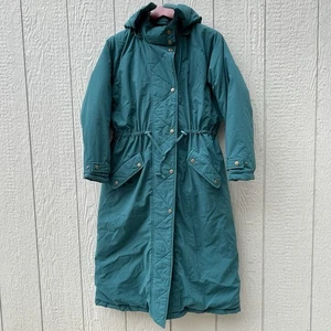 VTG LL Bean Womens PM Green Goose Down Parka Coat winter Removable Hoodie Long - Picture 1 of 22