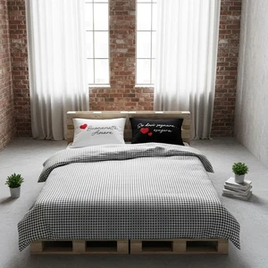 Camomilla Night&amp;Day satin sheet set with black and white gingham pattern - Picture 1 of 2