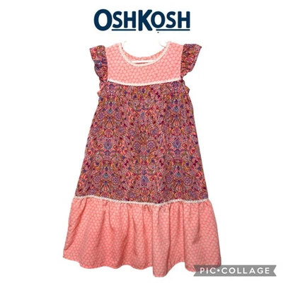OSHKOSH Genuino Niños Niñas Coral Naranja Capas Vestido Floral Talla 4T  Foto 1 de 4