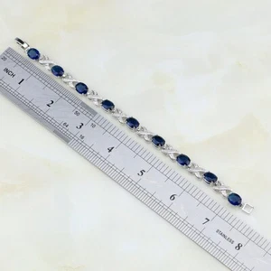 14K W GOLD EP 5 CT SAPPHIRE OVAL CUT TENNIS LINK BRACELET - Picture 1 of 3