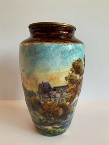 WUNDERSCHÖNE EMAILLE MALERISCHE VASE FRANZÖSISCHES LANDHAUS 19. JAHRHUNDERT - Bild 1 von 9