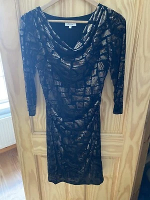 New Linea Black And Bronze Velvet Stretch Evening Dress Size 10 - Image 1 of 4