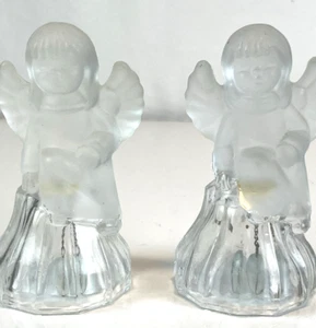 Vintage Artmark Angel Bells Pair Clear Frosted Glass Molded Ringing Sweet Music - Picture 1 of 4