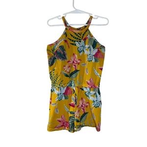 Old Navy Girls Romper Small 6-7 Tropical Colorful Halter Keyhole Floral Yellow - Picture 1 of 6