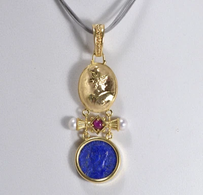 TAGLIAMONTE CIONDOLO  ARGENTO 925 LAPIS PERLE RUBINI                    TGN 1010 - Immagine 1 di 3