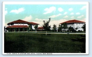 CLOVIS, New Mexico NM ~ SANTA FE RAILROAD STATION & Hotel ~ Fred Harvey Postcard - Picture 1 of 2