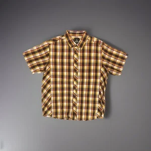 Prana Short Sleeve Shirt Men Size Large Plaid Button Up Earthy Yellow Red Brown - Picture 1 of 7
