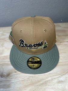 Atlanta Braves Hat Cap Mens Fitted 7 3/8 Brown New Era Side Patch Two Tone - Picture 1 of 6