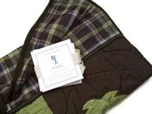 Funda de almohada estándar Pottery Barn Kids marrón verde madras a cuadros Dino farsa nueva - Imagen 1 de 5