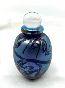 Botella de perfume Robert Eickholt negra con Iridiscet púrpura verde y dorado con Dauber - Imagen 1 de 8