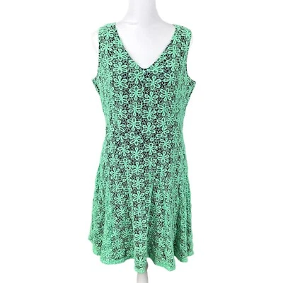 Vestido Cynthia Rowley 10 floral crochê renda sobreposição gola V sem mangas linha A - Imagem 1 de 4