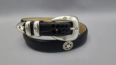 Ремень 1996 Silver Star из натуральной итальянской телячьей кожи с эмблемой крокодила черная кожа размер 32" - Изображение 1 из 4