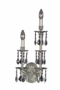 Foyer or Dining Room Pewter Color with Crystal Wall Sconce 2 Light Fixture - Picture 1 of 2