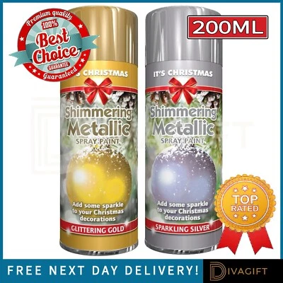 PAINT FACTORY GOLD SILVER SHIMMERING METALLIC SPRAY PAINT FOR CHRISTMAS XMAS TREES 200ML NEW