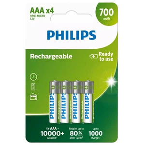 4 x Philips AAA Rechargeable Batteries 700 mAh phone 700mAh NiMh 1 x 4 pack HR03 - Picture 1 of 3