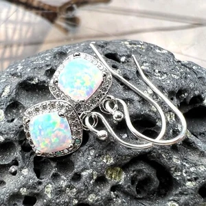 Lab Made Opal Earrings Sterling Silver 925 , October Birthstone - Picture 1 of 8
