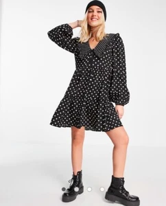 Influence tiered mini dress with collar in polka Dot-RRP $56 - Picture 1 of 4