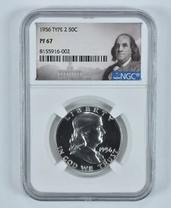 1956 Franklin Half Dollar Type 2 PF67 NGC Great Almost Cameo Contrast *9164 - Picture 1 of 3