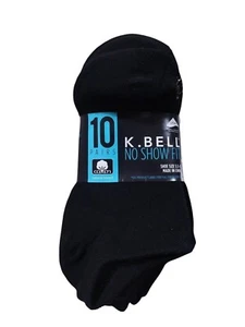 K Bell Women's Ankle Socks 10 Pairs Shoe Size 5.5-10 Black No Show Non-Slip - Picture 1 of 7