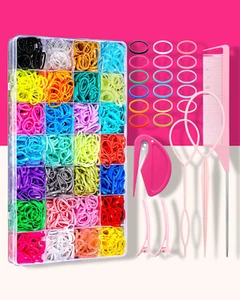 28 Colored Rubber Bands 1500 Pcs Hair Ties with Styling Tools for Kids - Picture 1 of 5