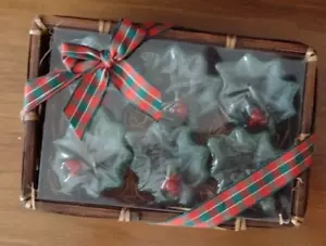 Basket of Six Holly Votive Candles - Picture 1 of 3
