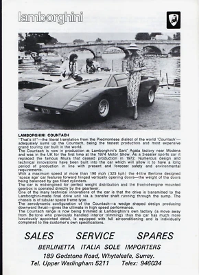 Lamborghini Range 1976-77 Reino Unido folleto desplegable Urraco Silhouette Espada Countach Foto 1 de 2