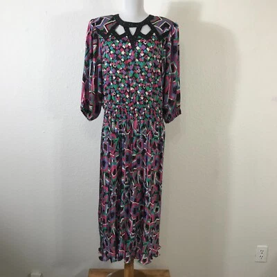 Vestido para mujer Mayeelok talla L vintage años 80 geométrico multicolor poliéster Foto 1 de 4