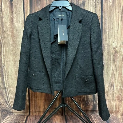 Chaqueta Blazer Massimo Dutti Mujer Negra Manga Larga Frente Abierto Recortada Talla 4 Foto 1 de 4