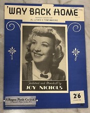 'Way Back Home, Joy Nichols, By Al Lewis & Tom Waring, Sheet Music, 1949, Rare