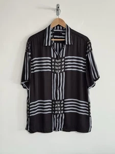 Allsaints “Union” Short Sleeve Shirt Hawaiian Black Stars & Stripes L/Relaxed - Picture 1 of 11