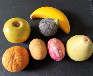 Lot 7 Vintage Italian Alabaster Marble Stone Fruit Pear Peach Banana Apple - Picture 1 of 5