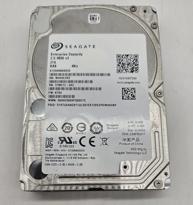 Seagate Enterprise 2TB 7.2K SAS 12Gbps SED/4Kn 2.5-inch Hard Drive ST2000NX0323 - Image 1 of 3