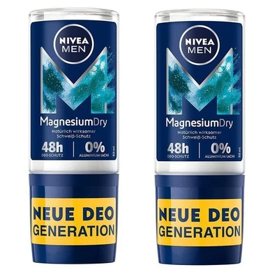 2 x NIVEA MEN Desodorante Seco Roll-On (50 ml) Magnesio 0% Alcohol y Aluminio Foto 1 de 2