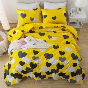Twin Size Comforter Set for Boys Farmhouse Yellow Bedding Set with Black Hear... - Picture 1 of 8