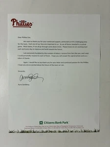 Ryne Sandberg Team Letterhead Philadelphia Phillies Rare Team Issued Letter - Picture 1 of 4