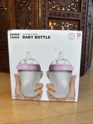Comotomo Baby Bottle Set, Pink - 8oz (2 Pack) Soft Silicone New BPA FREE - Image 1 of 4