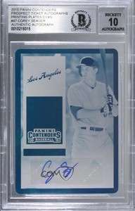 2015 Contenders Prospect Ticket Printing Plate Cyan 1/1 Corey Seager Auto ow6