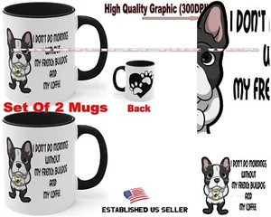 Französische Bulldogge morgens ohne Kaffee und Hund Cartoon Kaffeetasse Becher 2er Set - Bild 1 von 3