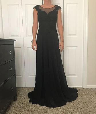 JVN PROM на Jovani 23484 женщин черный шифоновое платье для официальных приемов платье с открытой спиной 2 - Изображение 1 из 4