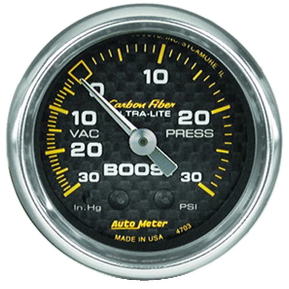 Auto Meter 4703 Carbon Fiber Mechanical Boost Vacuum Gauge 30 IN HG / 20 psi - Image 1 of 2