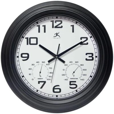 Wall Clock Black Modern Hygrometer Indoor/ Outdoor Water-Resistant Thermometer - Image 1 of 4