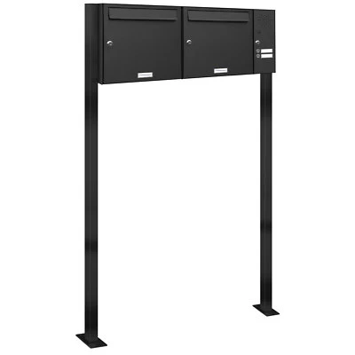 2er Premium Standbriefkasten mit Klingel Rechts RAL 7016 Postkasten Ständer 2x2 - Bild 1 von 4