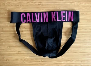 New Calvin Klein Intense Power Jockstrap, Black/ Pink Letters, Medium - Picture 1 of 3