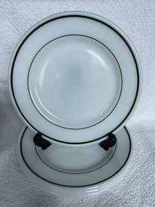 2 PYREX Restaurant Ware Double Tough Milk Glass Green Ring Luncheon Plate 9” - Picture 1 of 9
