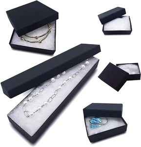 Paquete de 25 cajas de regalo de joyas de papel de cartón con inserto de relleno de algodón - NEGRO - Imagen 1 de 16