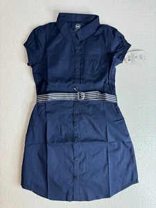 Wonder Nation Girls School Uniform Button-Up Shirt Dress, Medium,NAVY - Picture 1 of 7