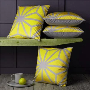 Set of 4 Geometric Yellow & Grey Geometric 18" x 18" 45 cm Square Cushion Covers - Picture 1 of 5